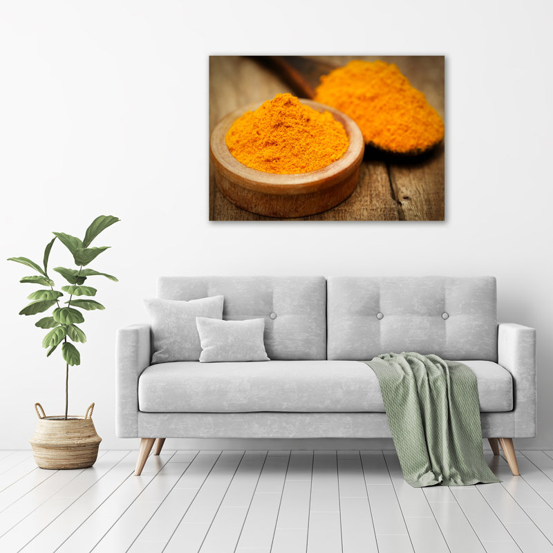 Glass Print Wall Art 100X70cm Image Printed On Glass Decorative Wall Picture Behind Toughened / Tempered Safety Real Glass For Kitchen & Living Room Theme:Turmeric Spice