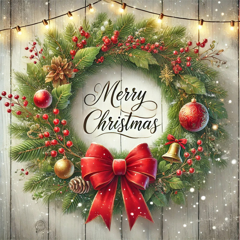 «Classic Holiday Wreath with Red Bow», reproduction d'art sur toile, H 20 po x l 20 po x P 1,5 po