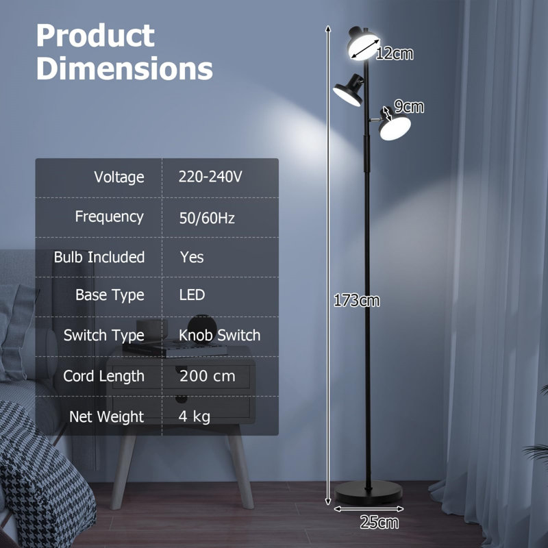 173cm Black LED Tree Floor Lamp