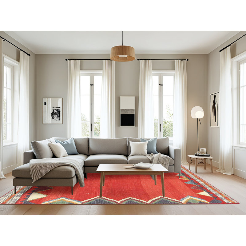 Tapis de zone rouge/gris contemporaine, Rectangle 8 pi x 10 pi