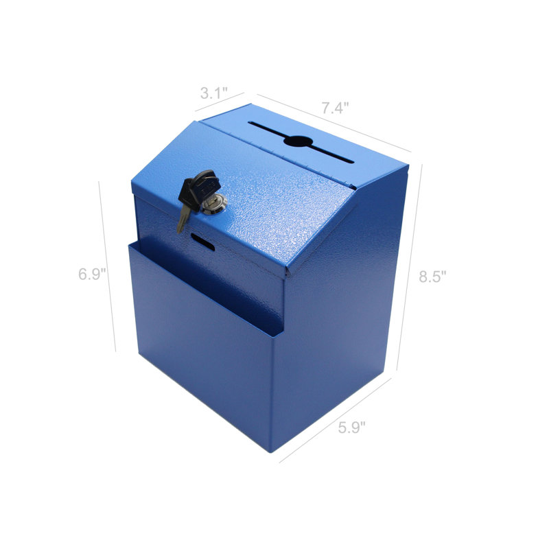 FixtureDisplays® Boîte bleue, don de métal, goutte de clé suggérée, 7 po x 8,4 po x 5,5 po, Caisse express, commentaires, boîte de plomb de vente 11118-BLEU