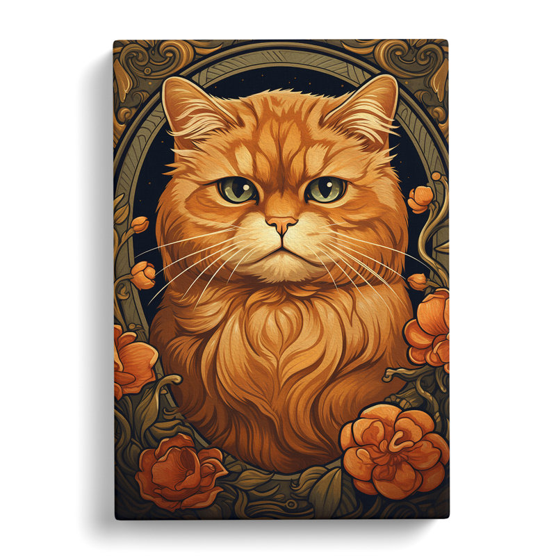 Cat Nouveau - Wrapped Canvas Print, 60cm H x 40cm W x 3cm D