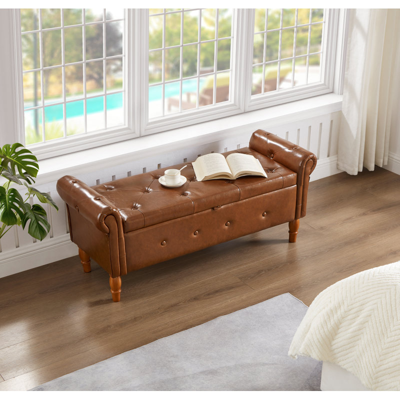 Banc de rangement capitonné Conring de 40 po, banc de rangement rembourré avec repose-pieds et banc de fenêtre, Brun