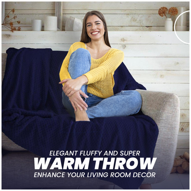 Teddy Popcorn Waffle Throw Blanket Soft Warm Cosy Lightweight Waffle Decorative Blanket for Sofa Couch Bed Bedroom Living Room
