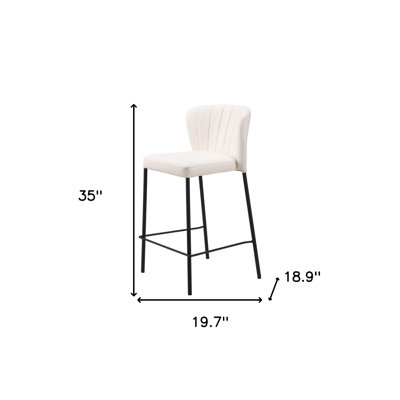 Set of Two 26" Cream And Black Faux Leather And Steel Counter Height Bar Chairs