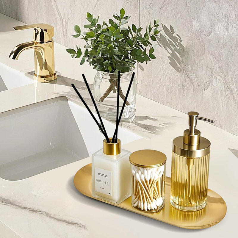 Plateau décoratif décoratif, meuble-lavabo élégant en acier inoxydable et plateau à bijoux pour parfums, bibelots, clés et bougies