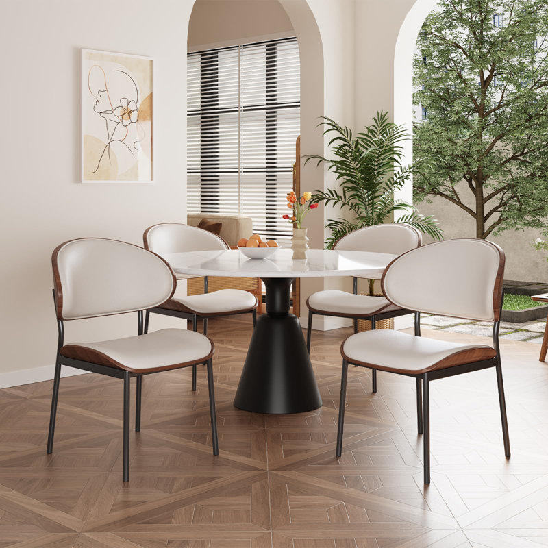 PU Leather Upholstered Dining Chairs,Side Chair for Dining Rooms,Kitchens,Living rooms, 6, White