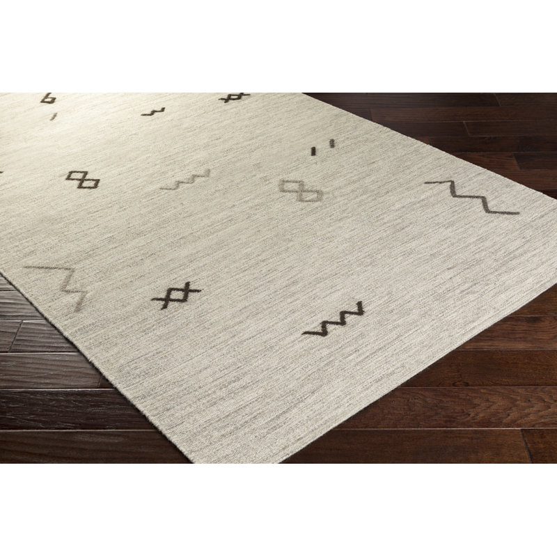 Tapis bleu marine / denim en laine tissé à plat à la main Fuchs Southwestern, Rectangle 2 pi x 3 pi