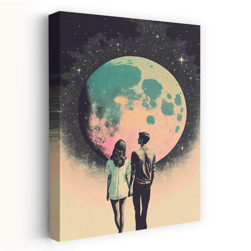 «Lunar Lovers 'Journey Dreamy Retro Romantic Landscape Nature, art mural, H 48 po x l 32 po