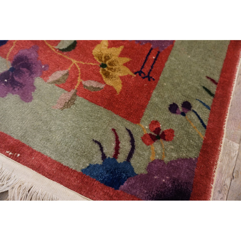 Wool Knotted Chinese 1920s Antique - Art Deco Rectangle Small Scatter Size Rug