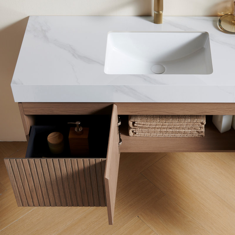 Meuble-lavabo simple en contreplaqué et en bois massif, Heidelberg, 48", Blanc de Carrare