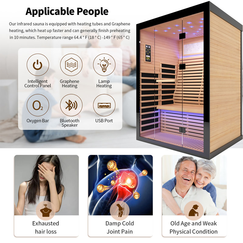 OUTEXER Far Infrared Home Sauna for 2 Person 2100W 110V Indoor Sauna
