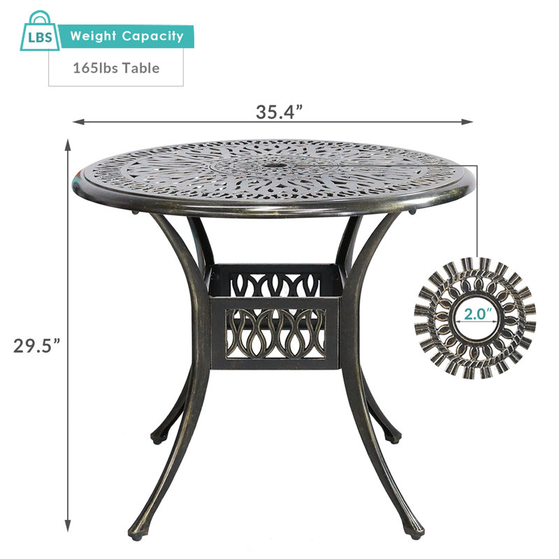 Round Outdoor Dining Table With Umbrella Hole , 35.4'' in. W 35.4'' in. D, Bronze