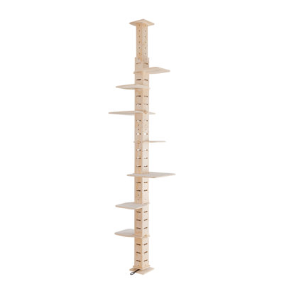 9' Adjustable Height Floor-To-Ceiling Cat Tree, Multi-Level Cat Vertical Cat Condo, Cat Climbing Frame Activity Center With Perching Shelves For Indoor Cats