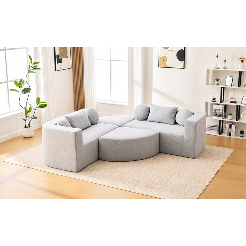 114.9" Boneless Modular Sectional With Customizable Layout, Curved - End Modules, And Deep Relaxing Seating In Grey Combined Seating, Supportive Springs For Lounge Area