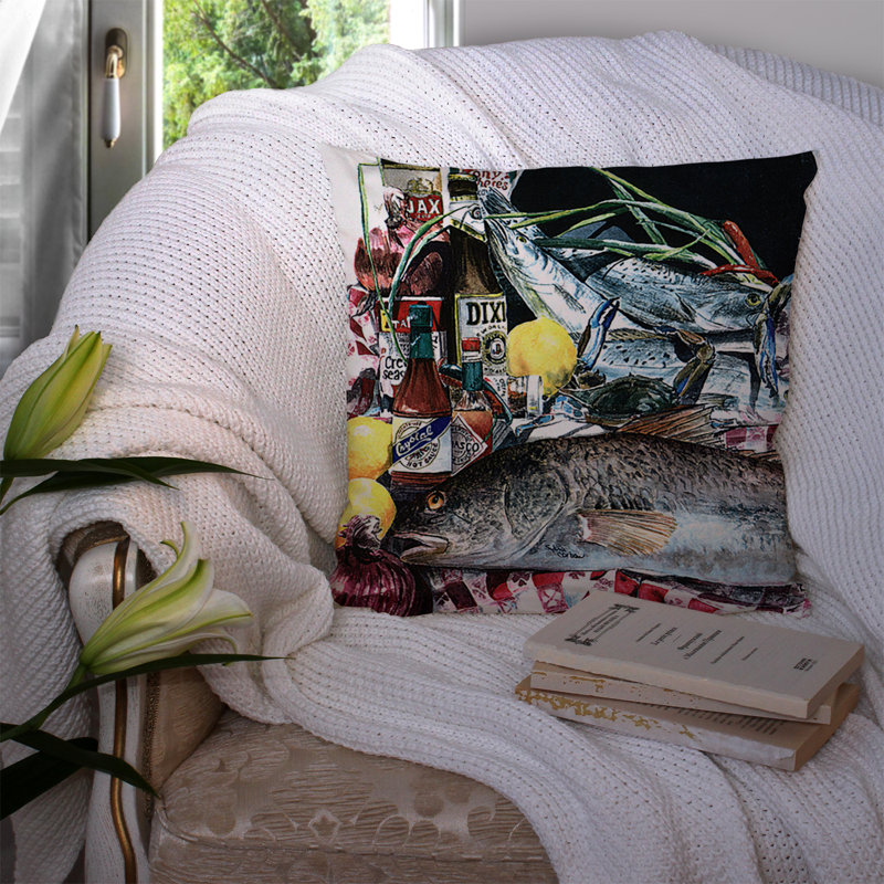 Coussin décoratif intérieur/extérieur en poissons et bières de new orléans