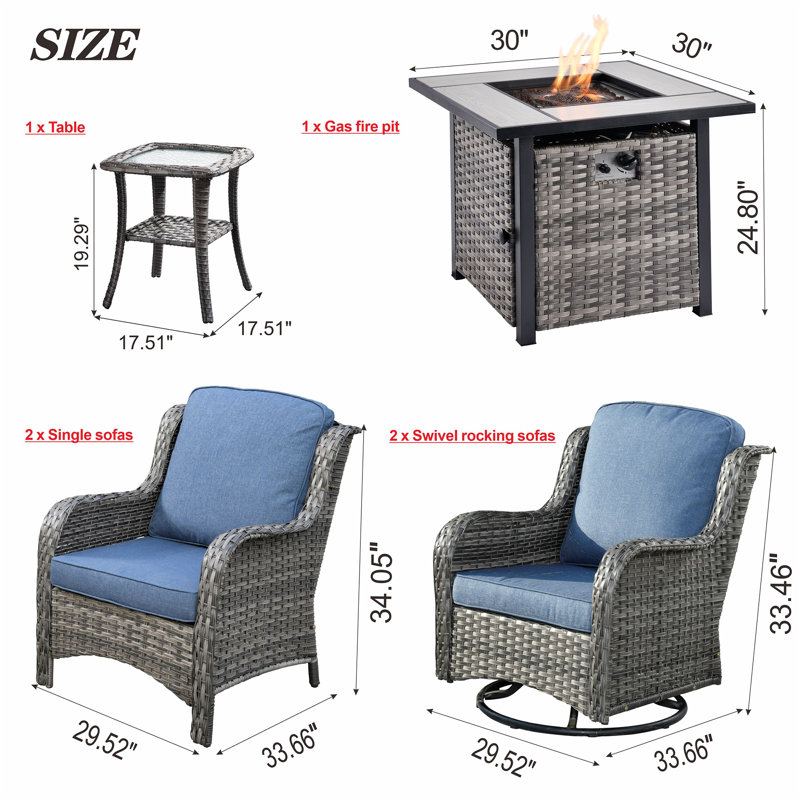 Tommy 6 Piece Multiple Chairs Seating Group,  Denim Blue