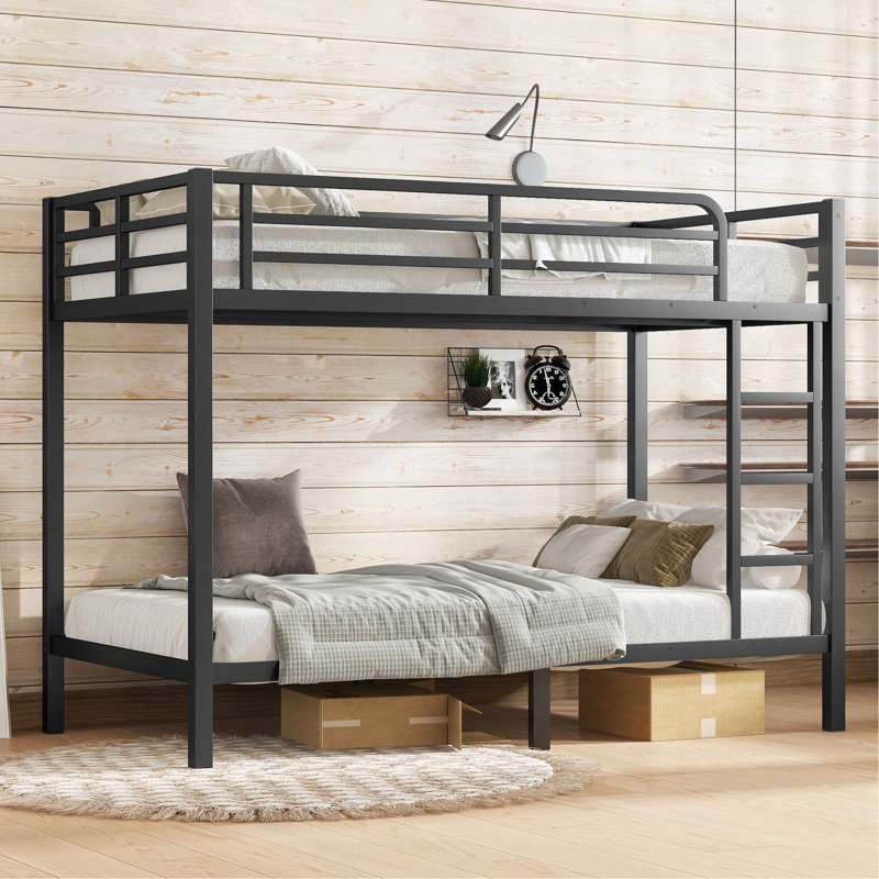 Lit superposé simple au-dessus de simple TG en métal pour les adolescents et les adultes, peu encombrant / sans bruit de sommier, noir