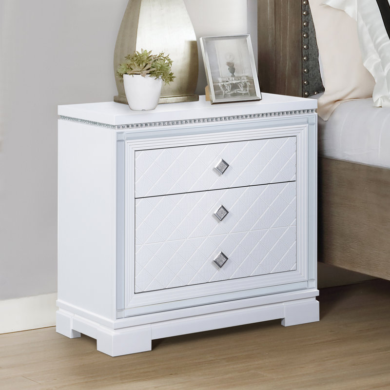 Table de chevet 2 tiroirs Isabelle avec ports USB, Blanc