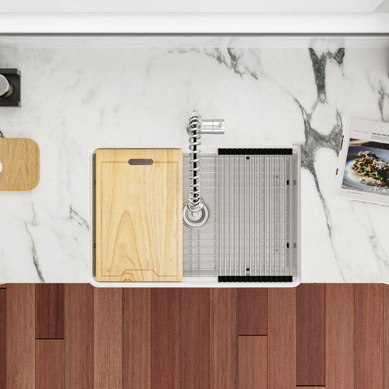 Évier de cuisine encastré en céramique argile réfractaire encastrée en argile réfractaire 30 po avec accessoires de cuisine
