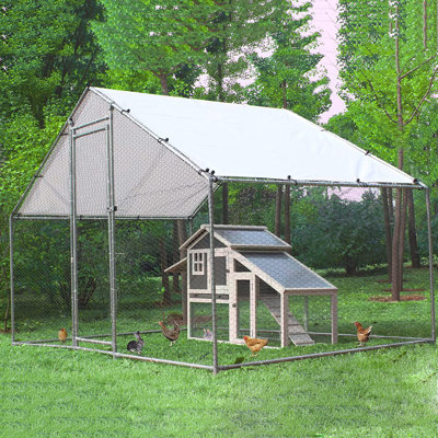 Ceilidh Metal Chicken Run Coop, Walk-in Poultry Cage with Waterproof & Anti-UV Cover Lockable Door Design