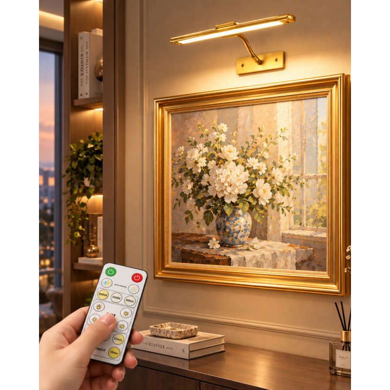 Golden Battery Operated Dimmable Wall Mount Picture Light With Remote Control(set of 2)