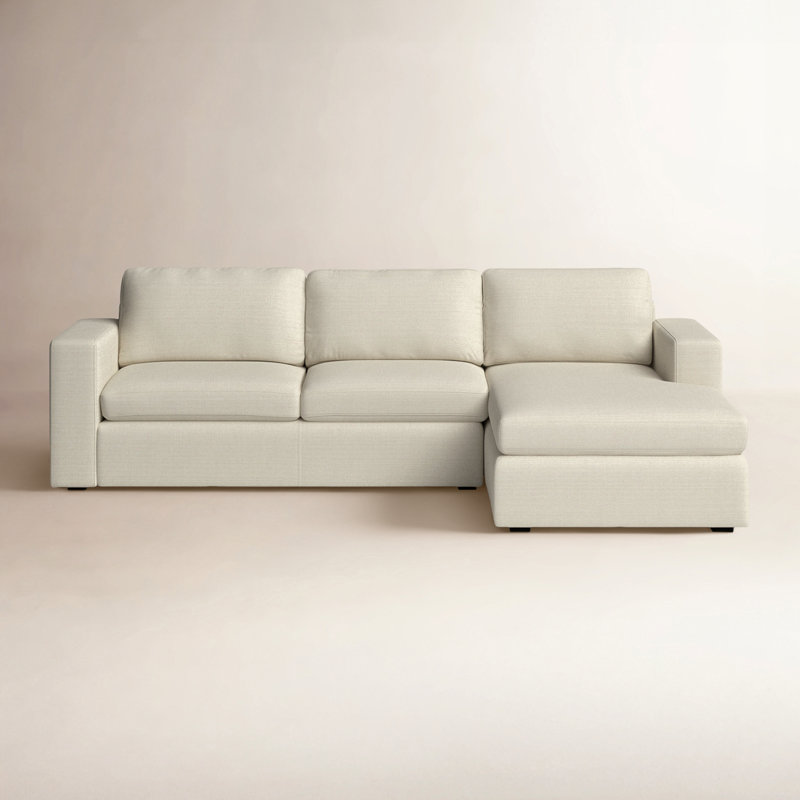 Benedict Upholstered Sectional with Chaise, Right Hand Facing, Cream Performance Basketweave