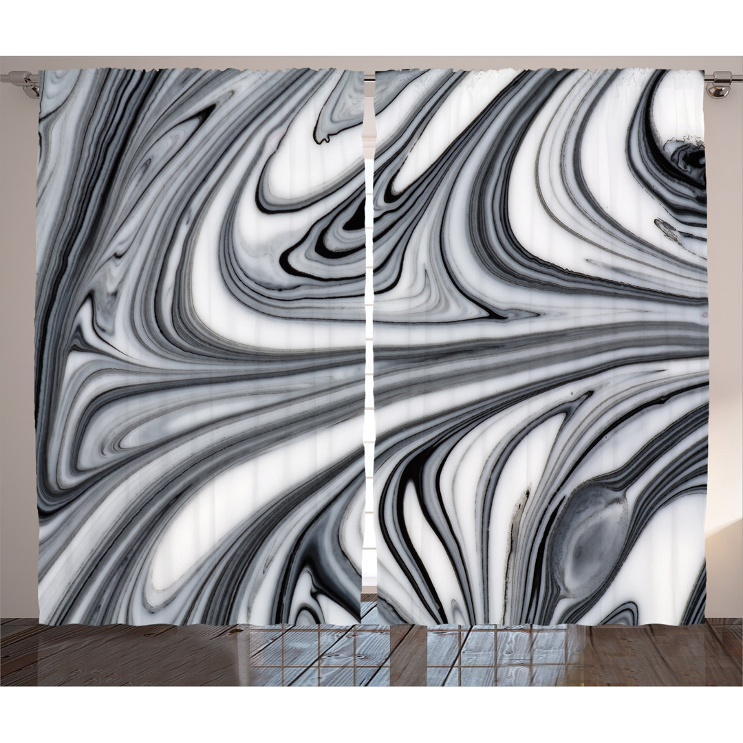 Farnung Mix of White and Black Hallucinatory Surreal Liquid Marble Figures Graphic Image Graphic Print & Text Semi-Sheer Rod Pocket Curtain Panels (Set of 2) Hokku Designs Size per 