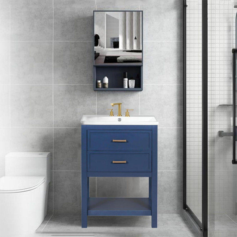 24'' Modern Bathroom Vanity with Top Sink, Blue