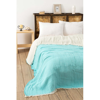 Luxurious Double Bedspread, 100% Cotton, Turquoise, 90.6 x 98.4 inches | Machine Washable at 86-104°F, 4-Ply Design | Soft, Breathable Fabric for Ultimate Comfort | Perfect for Cozy Bedrooms & Stylish Decor