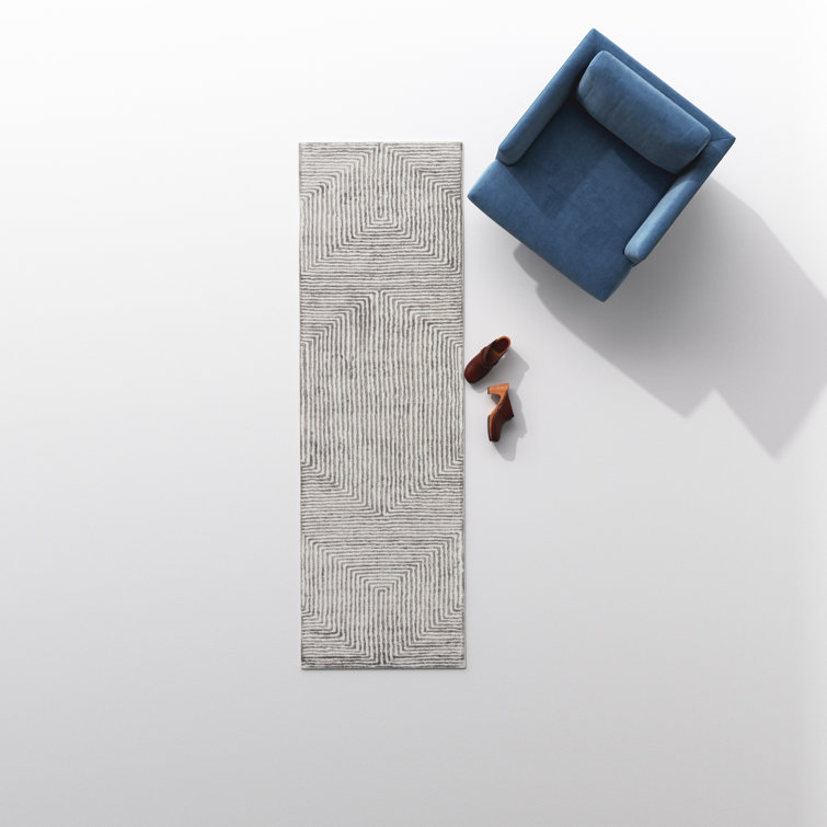 Balos Geometric Handmade Tufted Dust Sage/Dark Green Area Rug