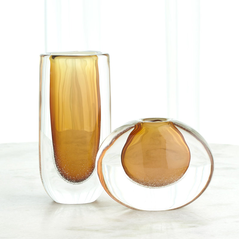 Micro Bubble Handmade Glass Table Vase, Amber/Clear