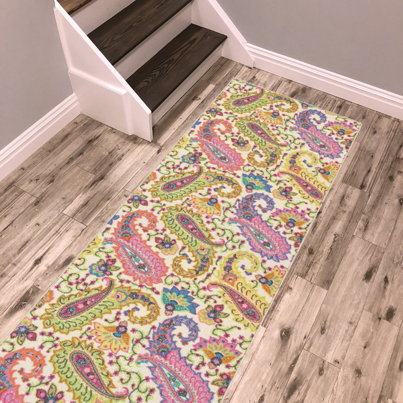 Tapis crocheté à Ivoire/mauve Torrington, Tapis de couloir 1 pi 10 po x 8 pi