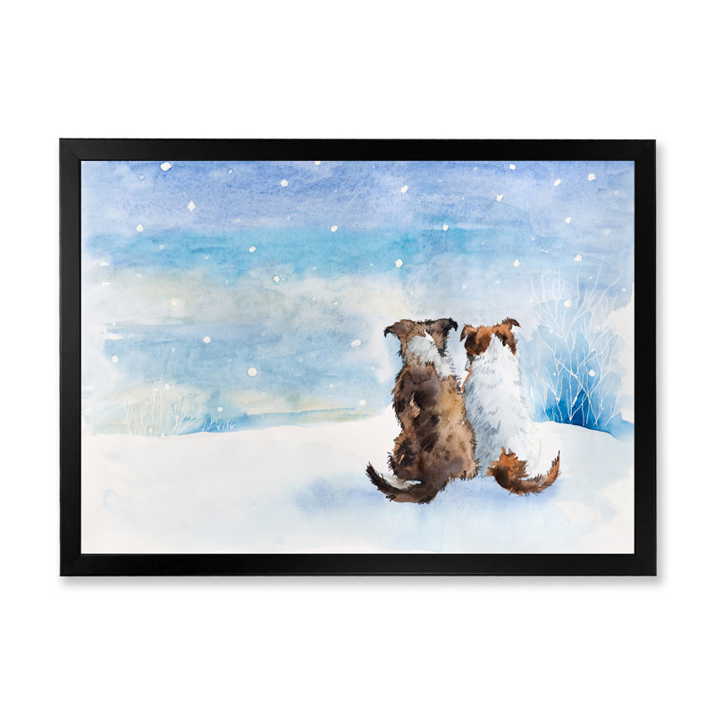 «Dogs pendant la saison de Noël», reproduction d'art sur toile, H 12 po x l 20 po x P 1 po, Cadre photo noir