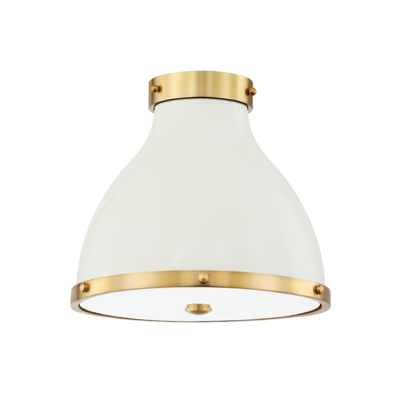 Painted No. 3 - 2 Light Flush Mount By Mark D. Sikes - Aged Brass/Darkest Blue Finish, White/Gold