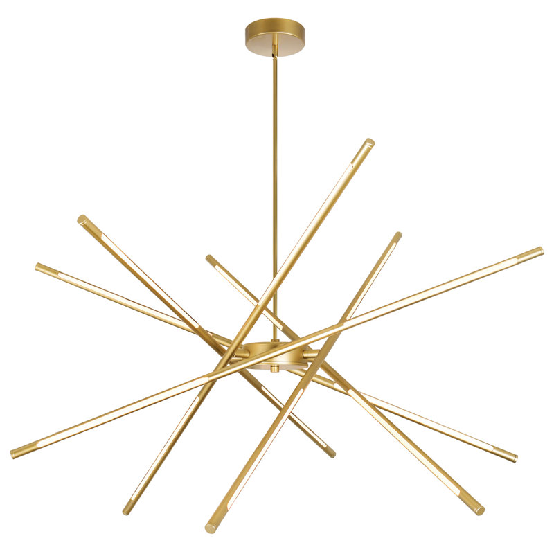 43 Inch Integrated LED Chandelier in Satin Gold Finish – Modern Geometric Pendant Light for Dining Room, Kitchen, or Entryway