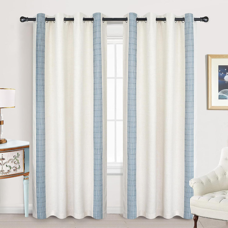 Velmer Blackout Curtain Pair, 52" W x 84" L, Blue/Beige