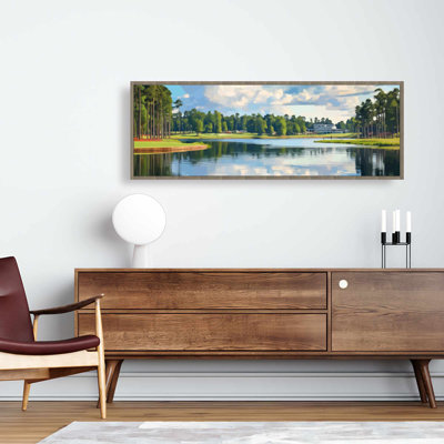 «Golf Lake», toile encadrée d'arbres bleus illustratifs | Décoration intérieure