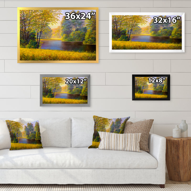 Rivière au printemps II - reproduction d'art murale traditionnelle, Cadre noir, H 24 po x l 36 po x P 1 po