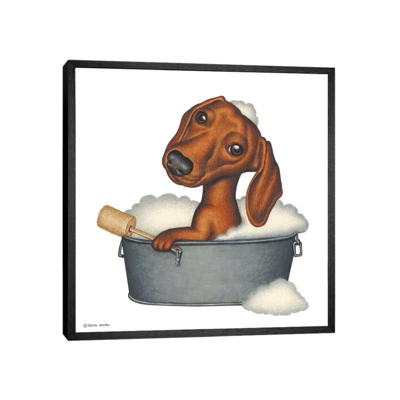Dachshund Bath - Print on Canvas, Black Framed, 66.04 cm H x 66.04 cm W