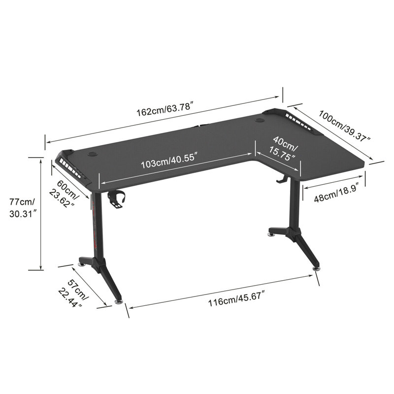 Amici L-Shaped Steel Computer Desk, Right Hand Return