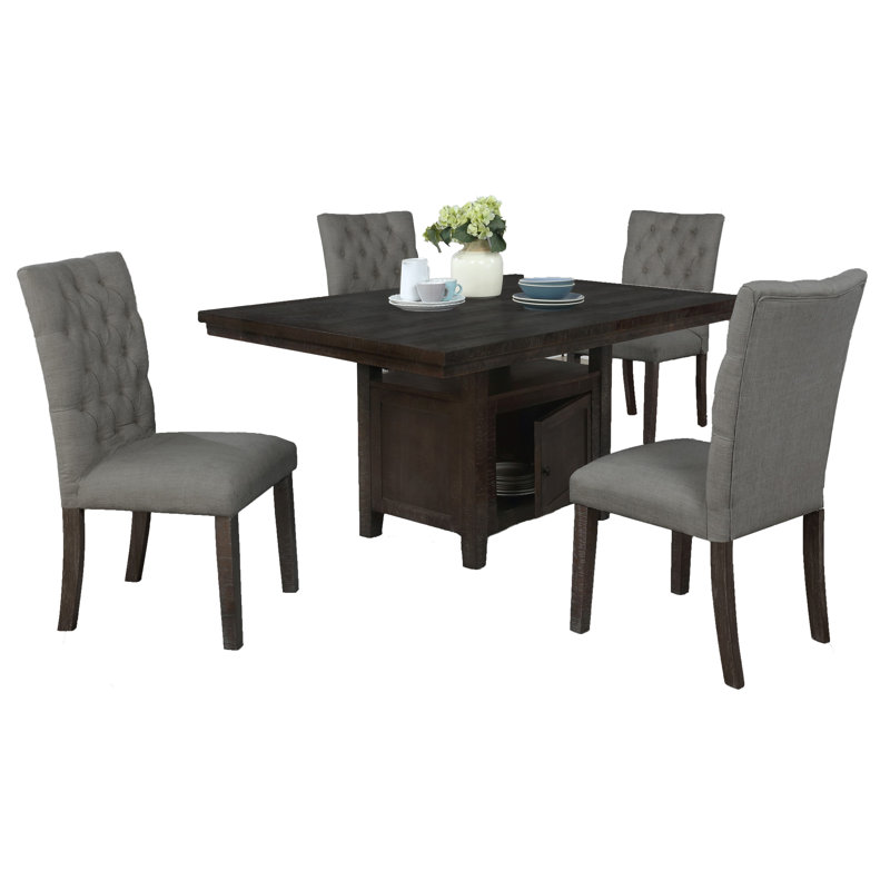 Ensemble repas pour 4 personnes Iftimia, Table rustique en chêne foncé avec chaises grise