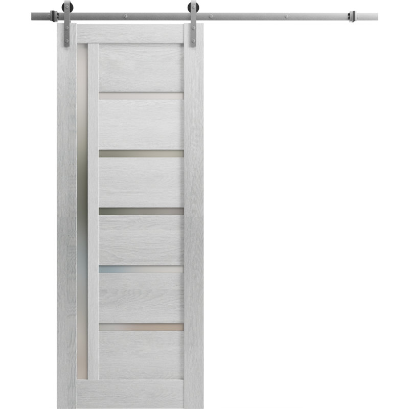 Panelled Wood Barn Door without Installation Hardware Kit, 32" x 84", Light Grey Oak