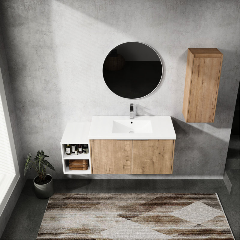 Meuble-lavabo de salle de bain avec portes à fermeture en douceur et compartiment latéral - Teinture - Grattoir pour meuble-lavabo moderne