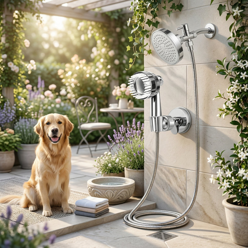 Accessoire de douche pour animal de compagnie avec boyau de 8,2 pi et brosse en silicone, outil de bain pour chien à trois modes, connexion facile au robinet de baignoire pour chiens et chats, utilisation à la maison