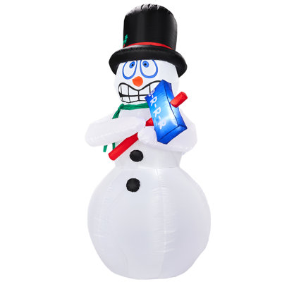 Décoration gonflable de Noël bonhomme de neige illuminée, polyester et plastique 190D, 1 pièce, blanc, 3 lumières DEL et mouvement secouant