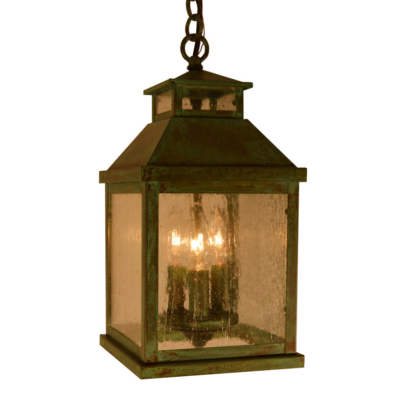 Canterbury 3 - Light Pendant, Verdigris Patina, 24" H x 7" W, Clear Seedy