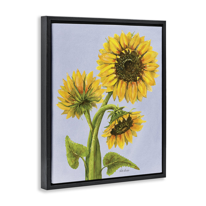 Trio de tournesols contre cadre flottant, design par Patti Bishop, Cadre flottant noir de jais, H 21 po x l 17 po