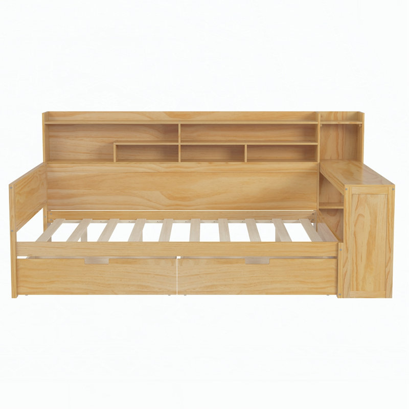 Lit de jour polyvalent en bois avec rangement et bureau d'étude