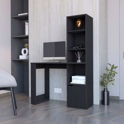 Bureau d'ordinateur avec bibliothèque à 4 niveaux et armoire à 1 porte